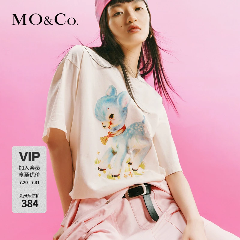 MOCO夏季小鹿印花T恤棉质宽松短袖萌宠系列MBC2TEET33