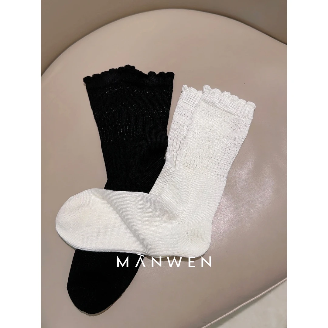 【曼文kiki】春夏薄款花边镂空中筒堆堆袜 25S266