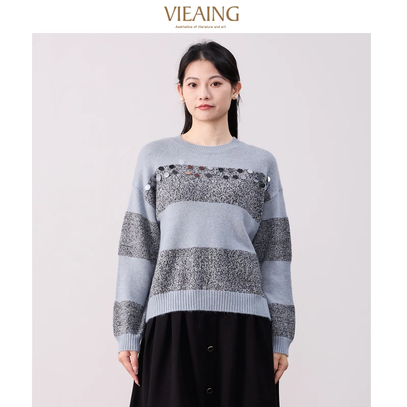 【许半夏推荐】薇迎25新款撞色条纹亮片套头毛衣针织衫133184121431