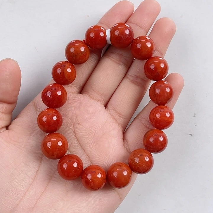 南红玛瑙未镶嵌瓦西柿子红圆珠单圈13mm