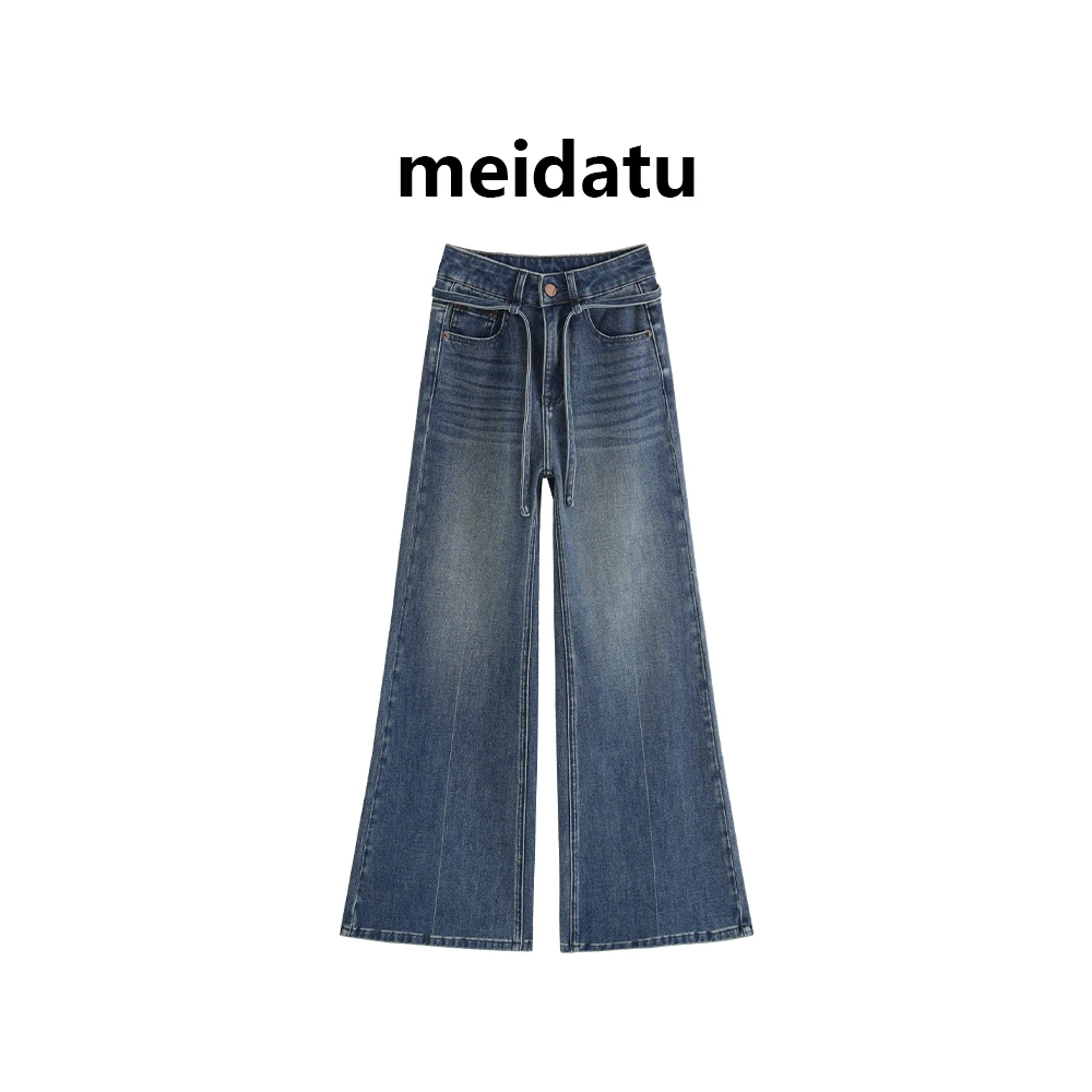 美哒兔（潮流先锋）复古绑带直筒拖地裤（小个子版）BZ558-8Q