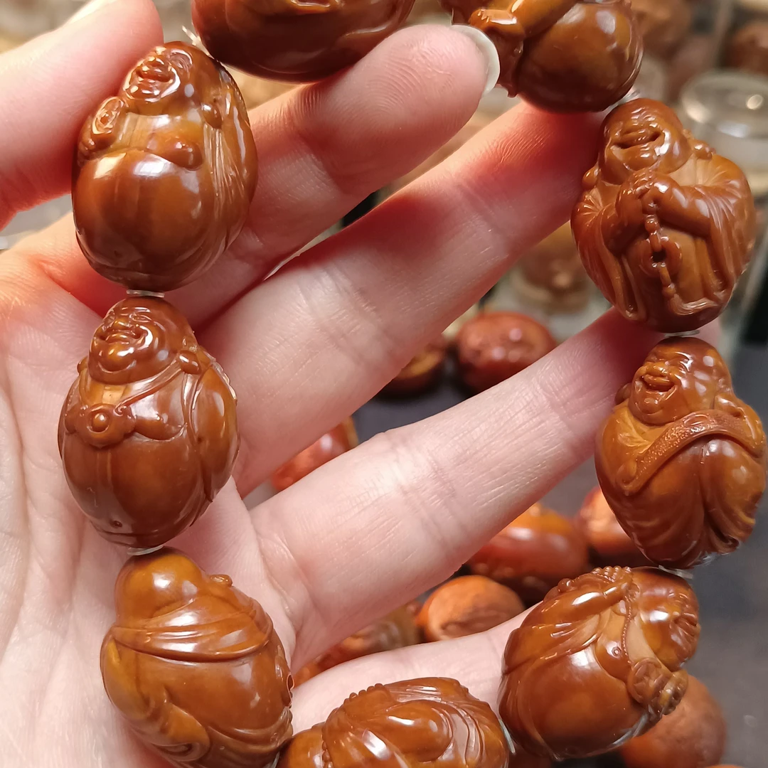 橄榄核雕回血弥勒手串