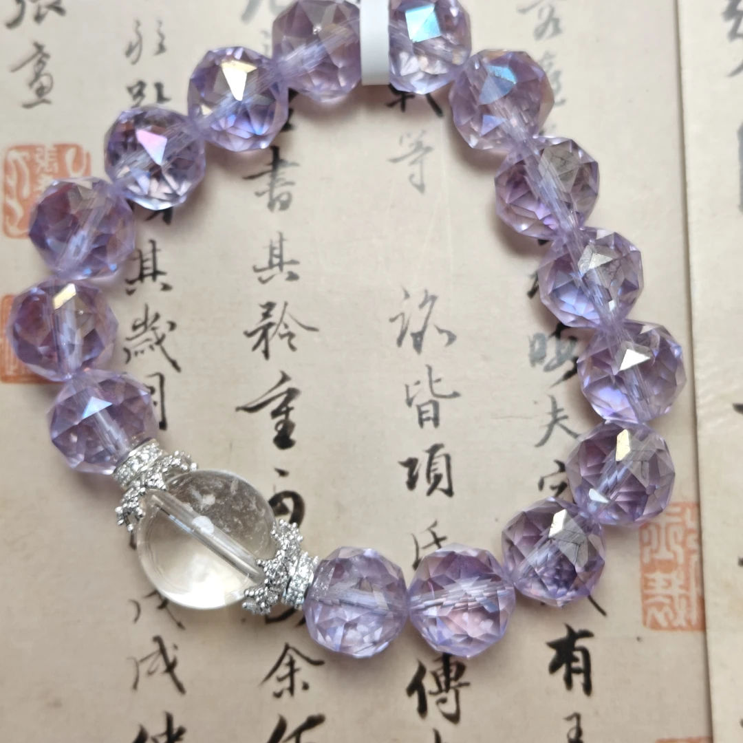 非金属莫桑石手链 白水与晶加九紫手串手链