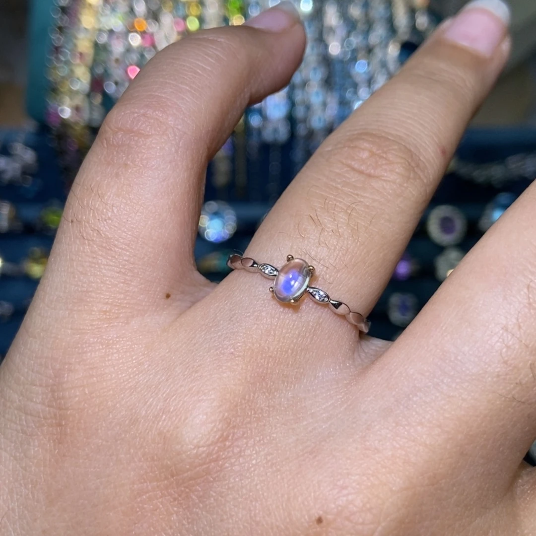 月光石银S925镶嵌戒指