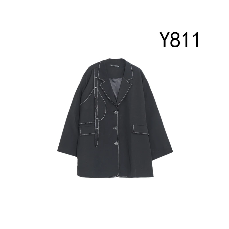 【特价FU利】胖mm通勤款个性复古明线西服秋季宽松外套_Y811