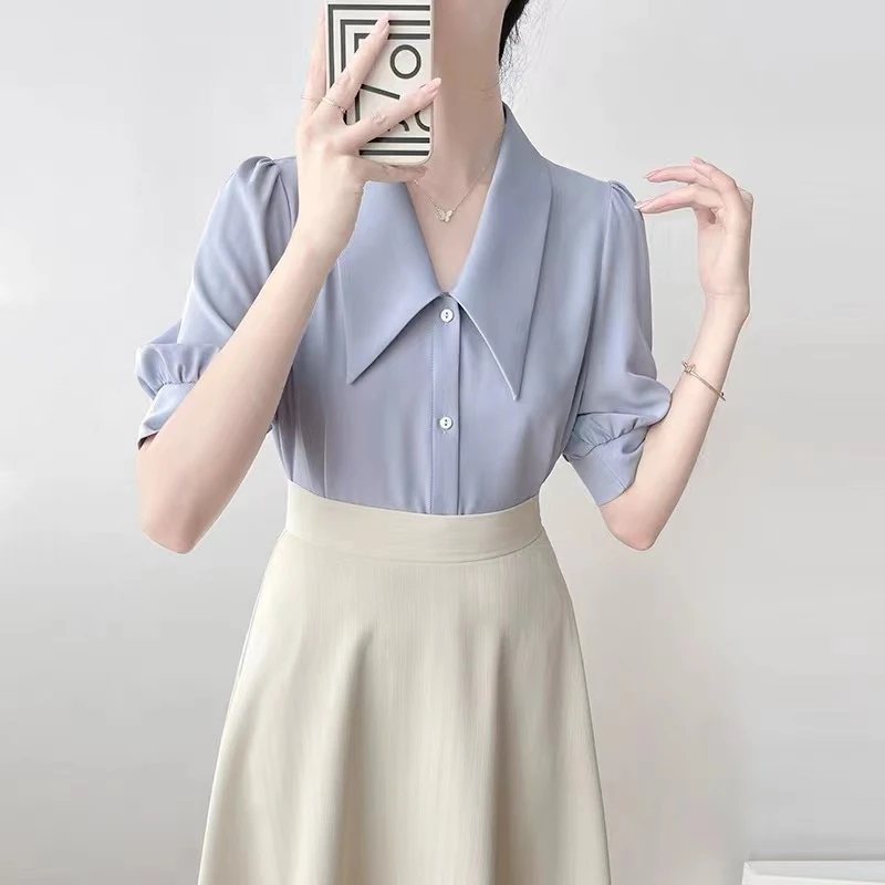 二哥二嫂【尖领衬衫】夏季时尚设计感气质百搭宽松法式衬衣