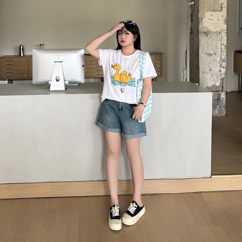 【小奶糕】2025年夏季新款时尚休闲宽松大码卡通小鸭圆领T恤-W-207