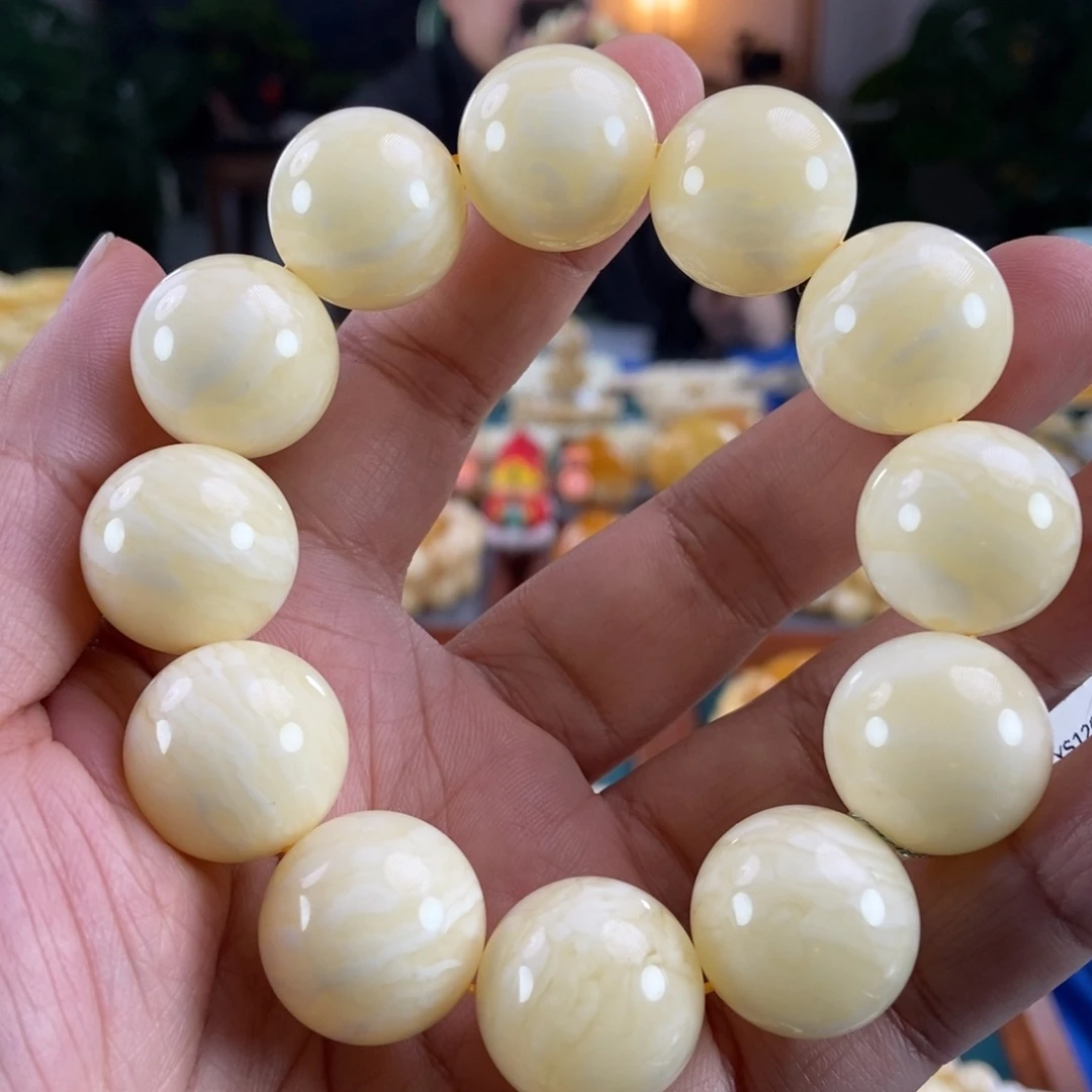 琥珀未镶嵌珠宝奇石20白蜡虎皮纹同料串55.54
