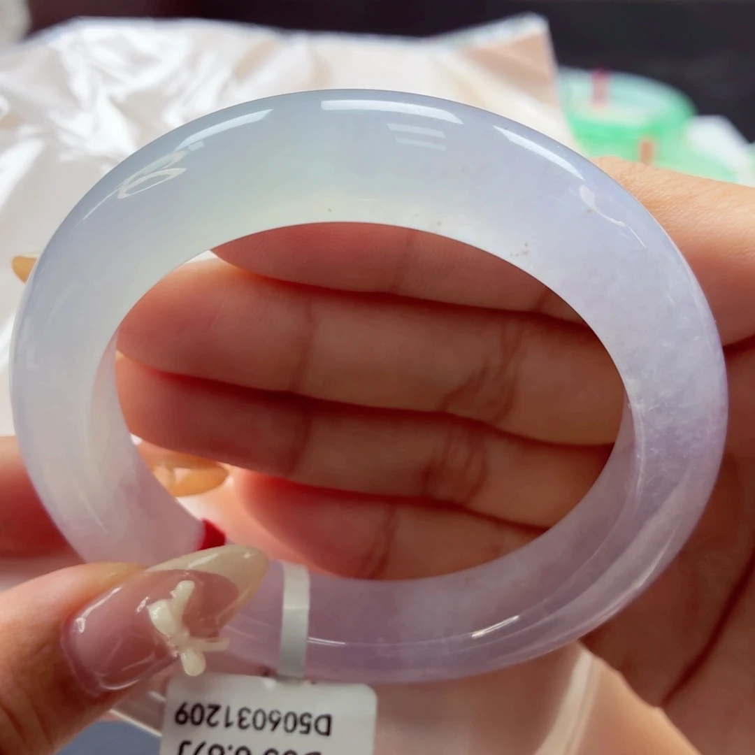 翡翠未镶嵌手镯68冰透起光粉紫色55-34