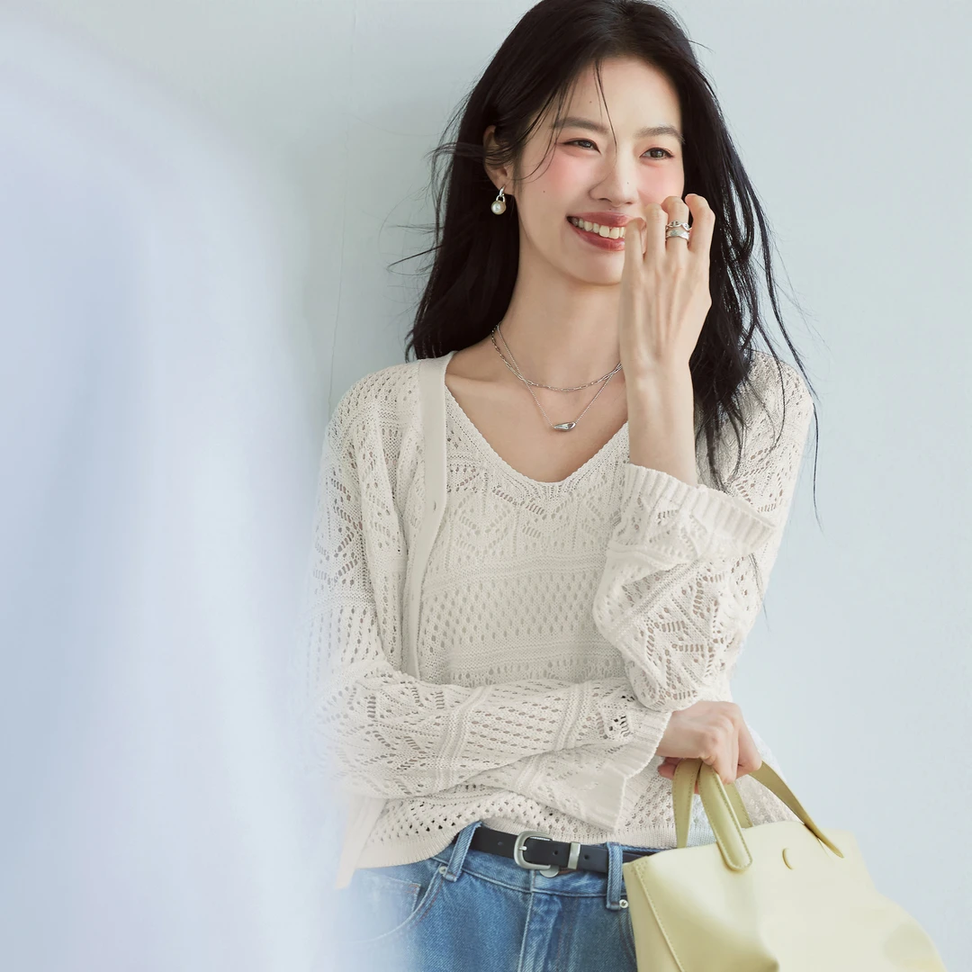 伊芙丽时尚度假风镂空V领气质针织开衫女2025夏款新款1G7931451