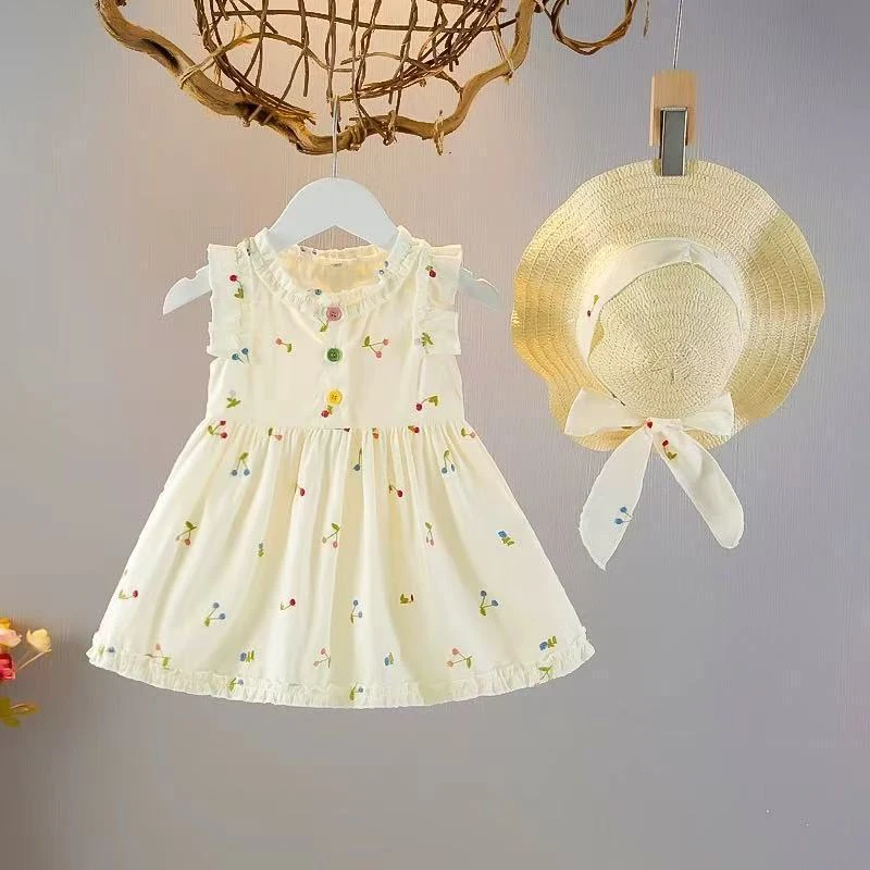 巴拉恩女童0-1岁婴儿连衣裙新款儿童夏装洋气背心樱桃刺绣公主夏