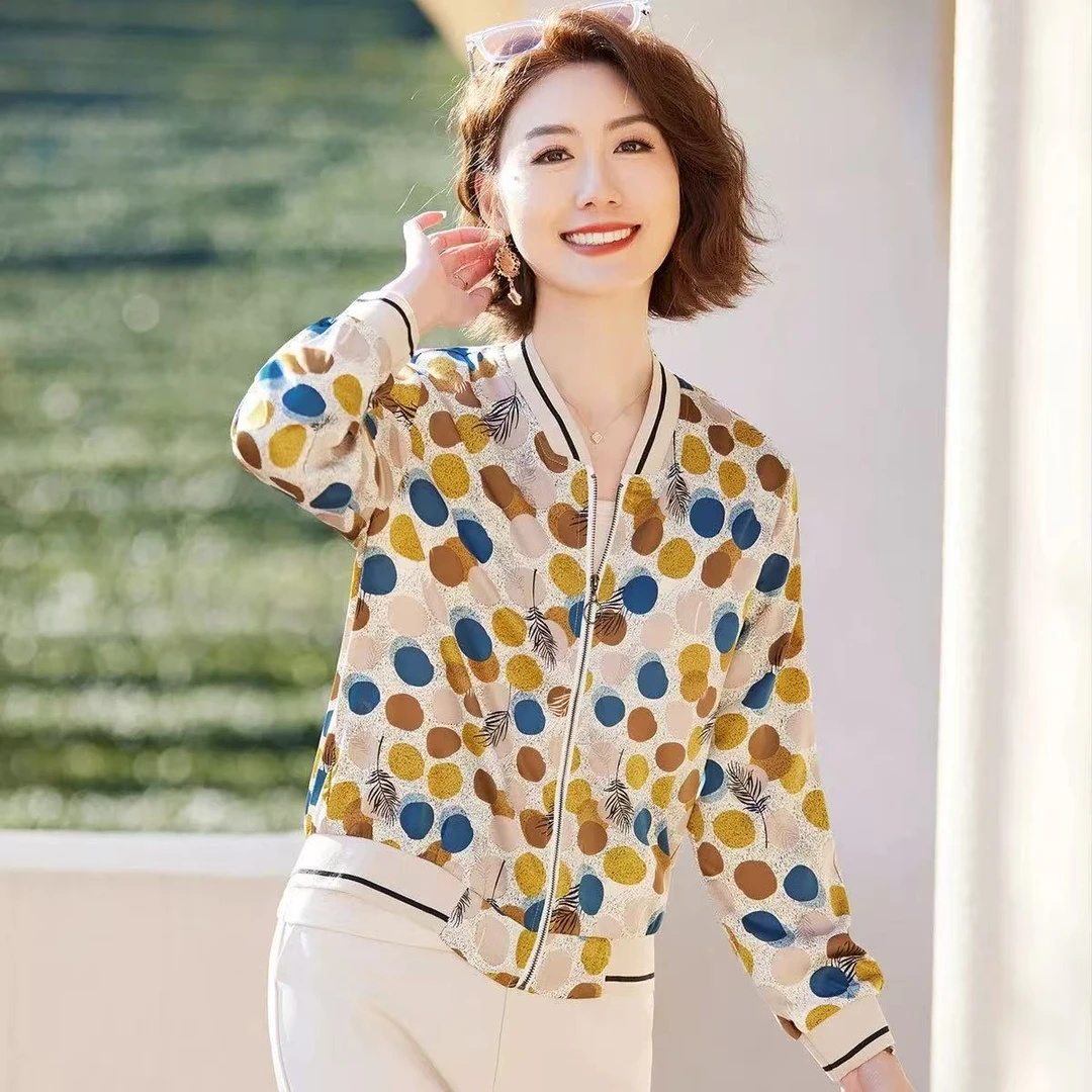 新款防晒黄蓝气球薄款丝滑夏季棒球服防晒衣外套长袖波点百搭女士