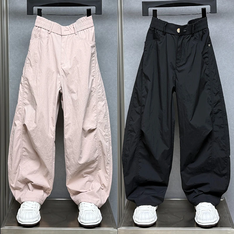 2025夏季薄款美式休闲弯刀裤网眼透气青年时尚潮牌宽松纯色直筒裤