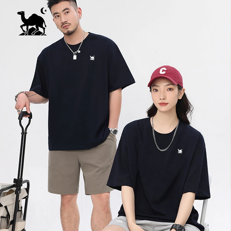 EASTERN CAMEL/东方骆驼夏季纯色情侣圆领重磅纯棉短袖百搭白T恤