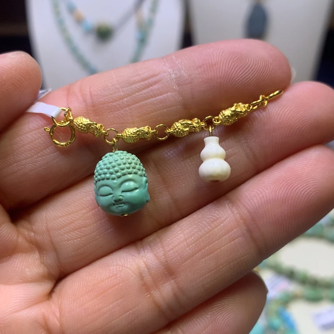 绿松石银S925镀金镶嵌半链