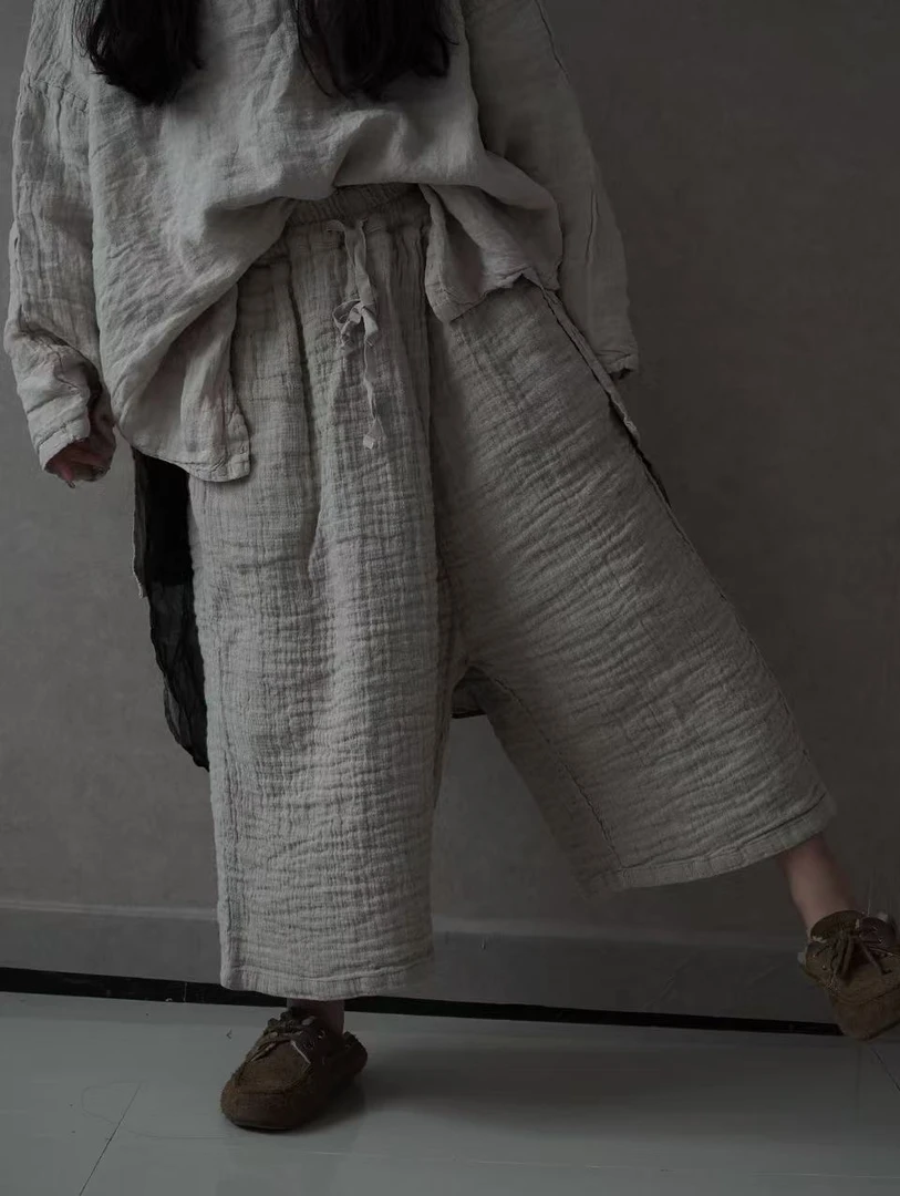 Z86胭絮— 八分裤阔腿百搭麻裤
