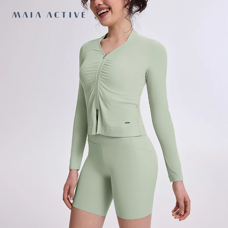 4月新品-肌理感开衫休闲V领褶皱含莫代尔瑜伽外套 MAIA 52JK04