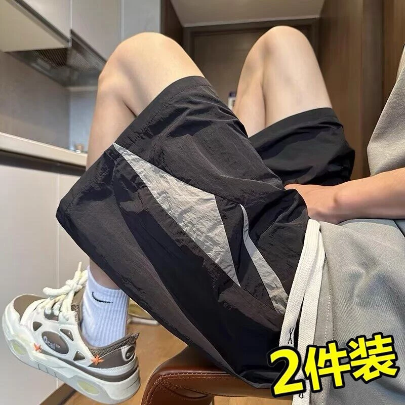 夏季休闲短裤男潮牌冰丝透气速干薄款宽松炸街运动跑步沙滩五分裤