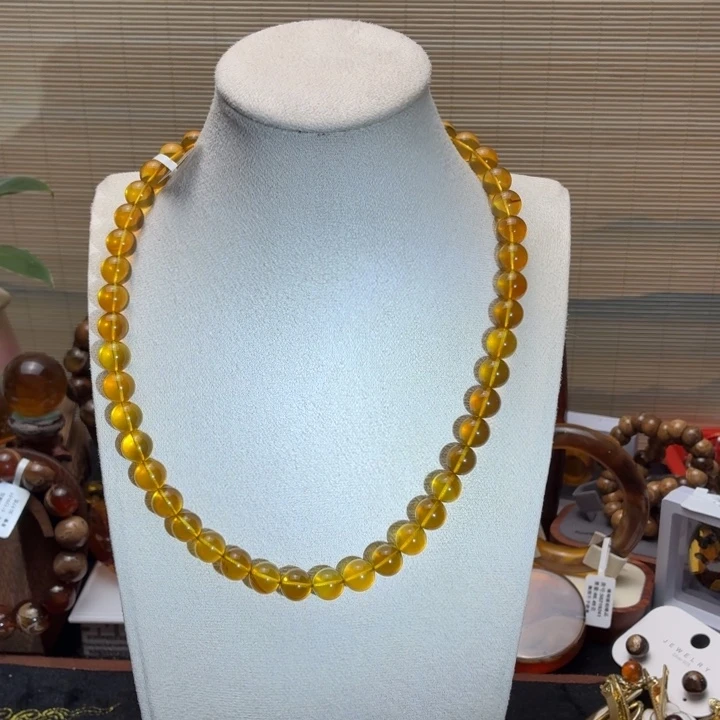 琥珀未镶嵌珠宝奇石9.8mm金珀女神链