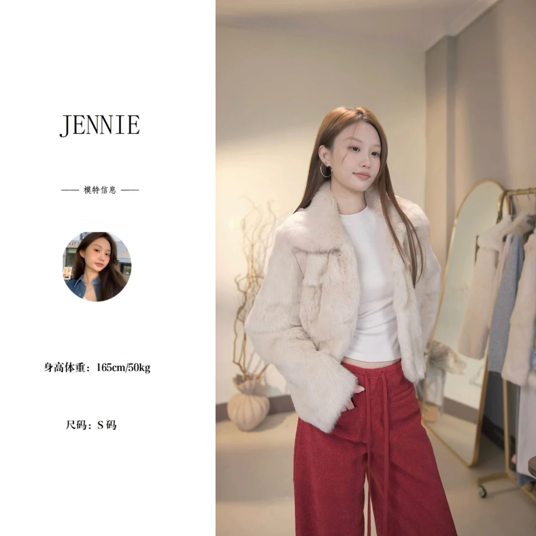 韩系冬季真兔毛气质高级感翻领宽松保暖百搭毛绒外套