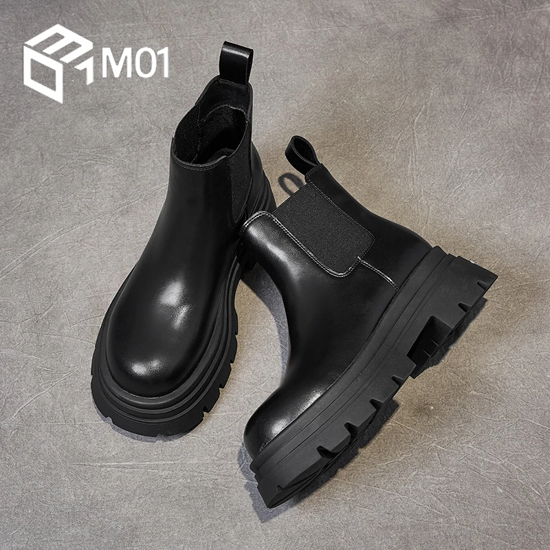 M01厚底马丁靴女小个子2025秋新款英伦风增高瘦瘦靴切尔西短靴女