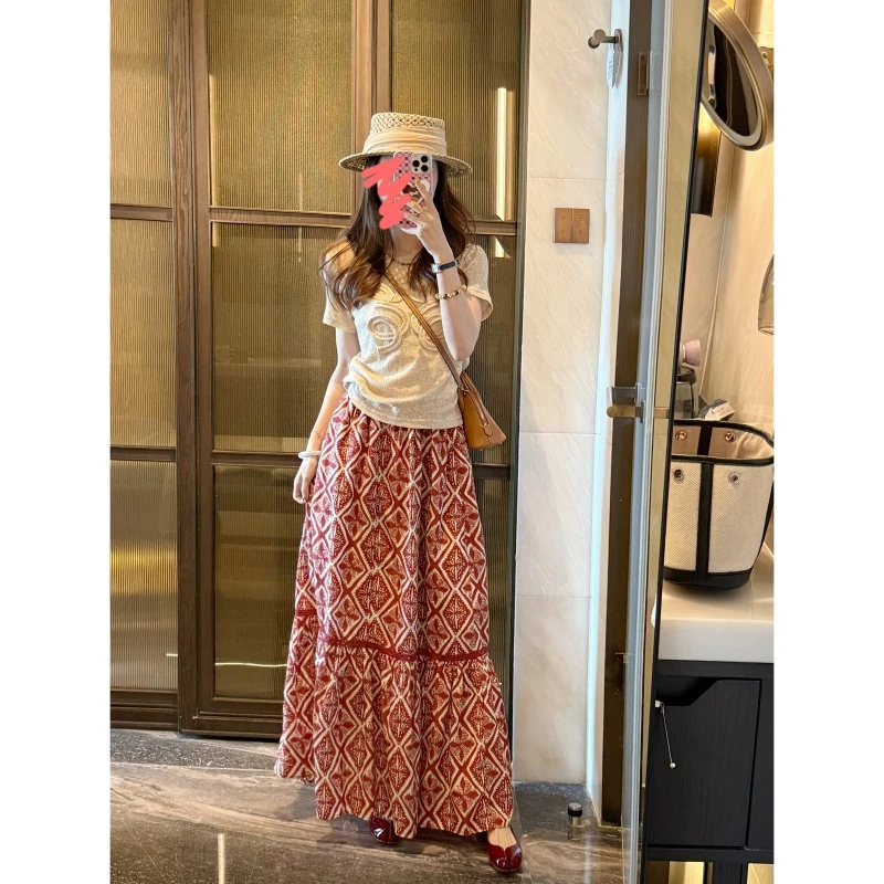 【高货红花裙】夏季时尚百搭设计款印花半身裙-CQ2025685