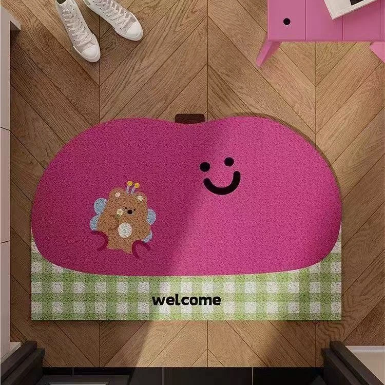 可爱小熊苹果入户门丝圈地垫防滑玄关客厅除尘房家用卡通ins网红