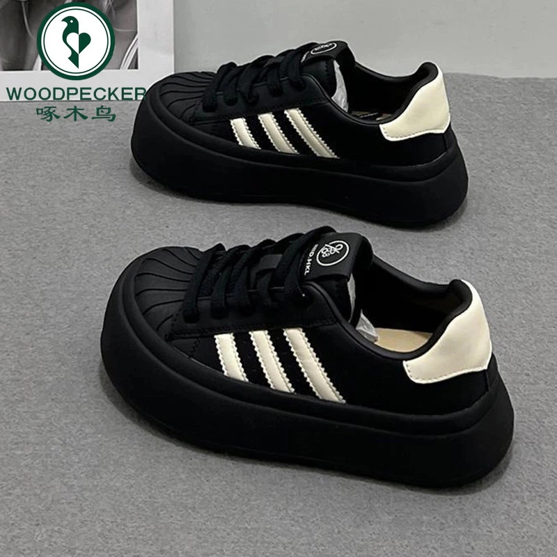 啄木鸟小白鞋女2024秋季新款厚底增高休闲板鞋百搭运动面包德训鞋