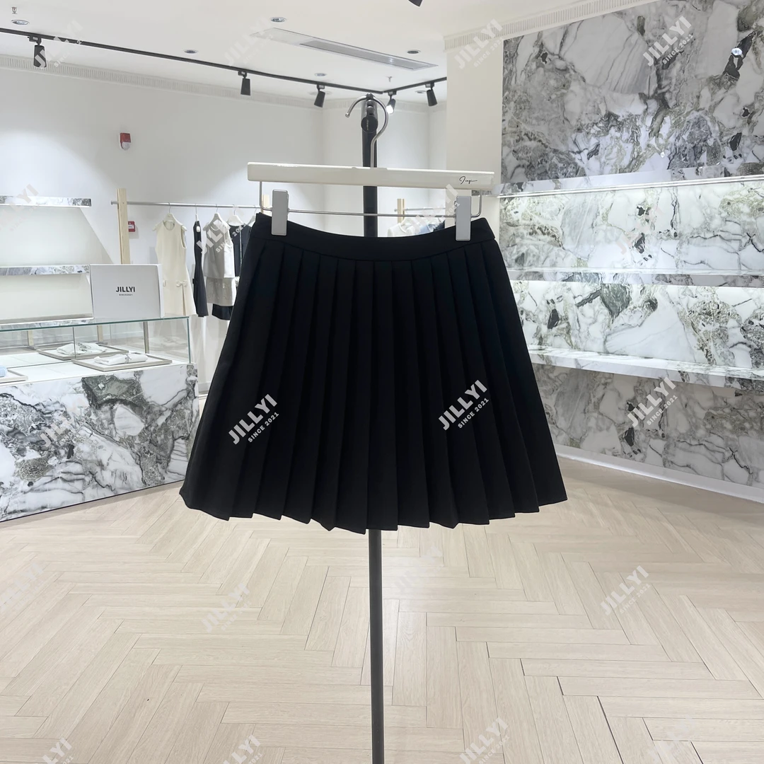 JILLYI珠海店【暗夜百褶裙】高腰学院风时尚简约半身裙