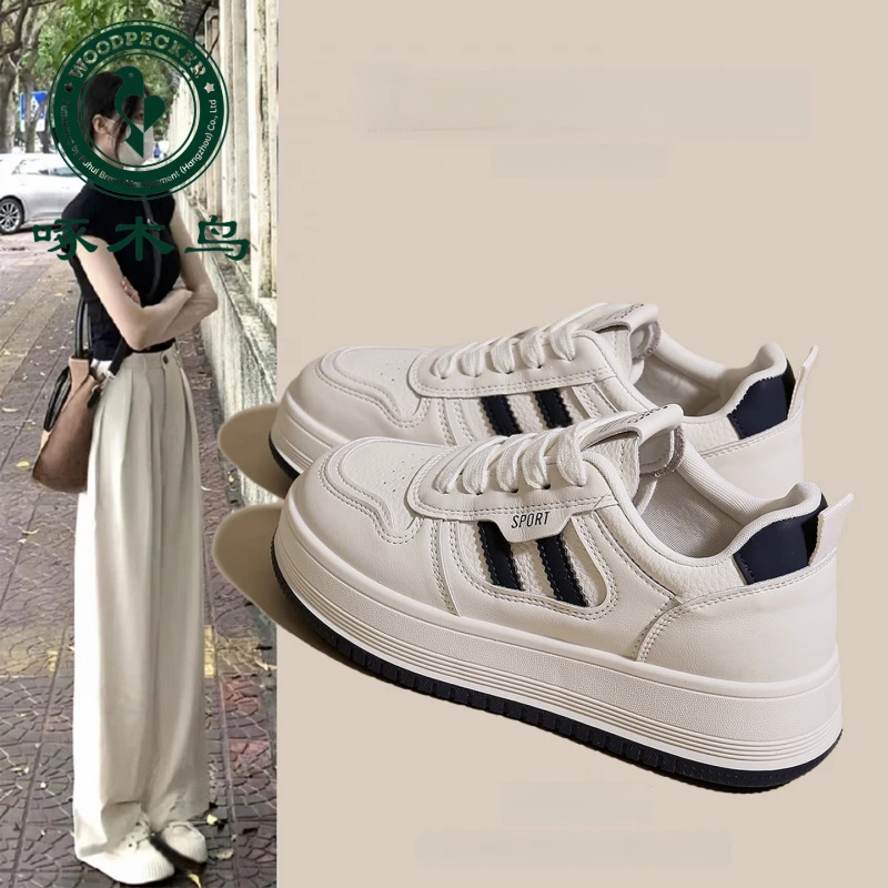 啄木鸟厚底小白鞋女2025新款秋季爆款百搭板鞋增高休闲运动女鞋子
