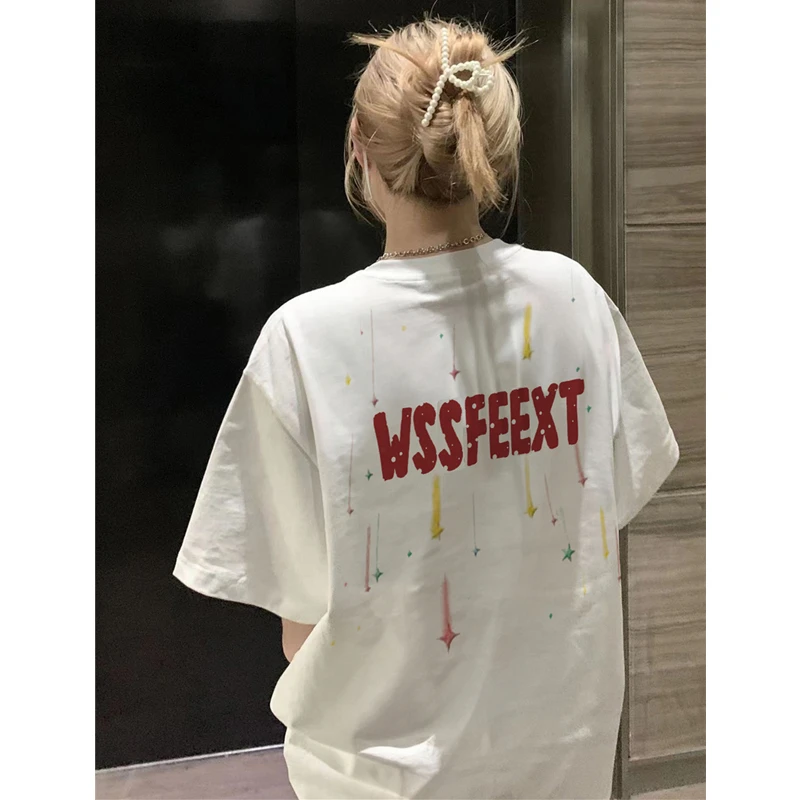 白色美式高街纯棉短袖t恤女夏季慵懒设计感学生宽松半袖情侣上衣