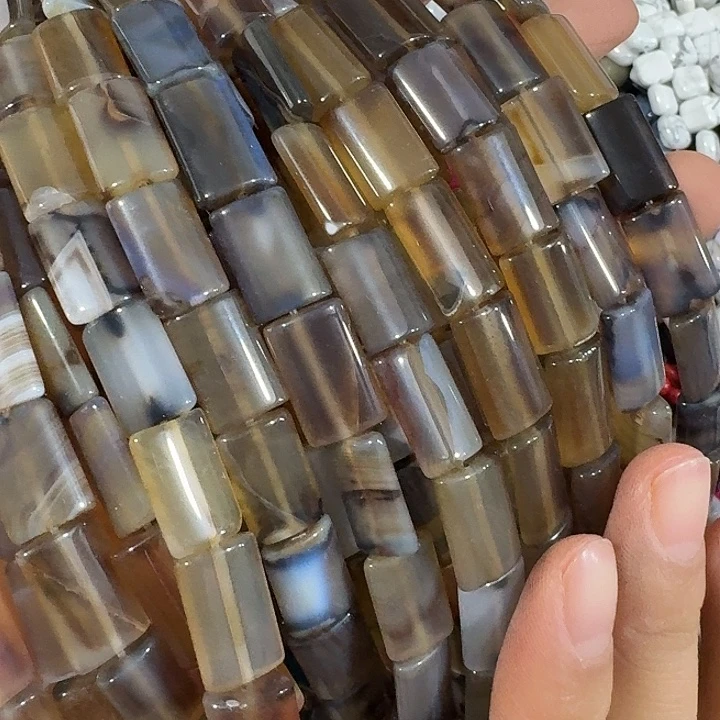 玛瑙/玉髓合金珠宝半成品一条蓝灰色玛瑙小长方形