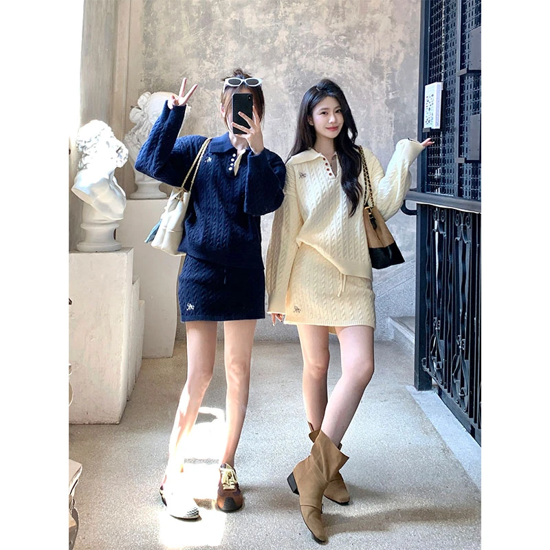 小众设计感修身显瘦百搭针织上衣时尚收腰气质高级感半身裙套装女