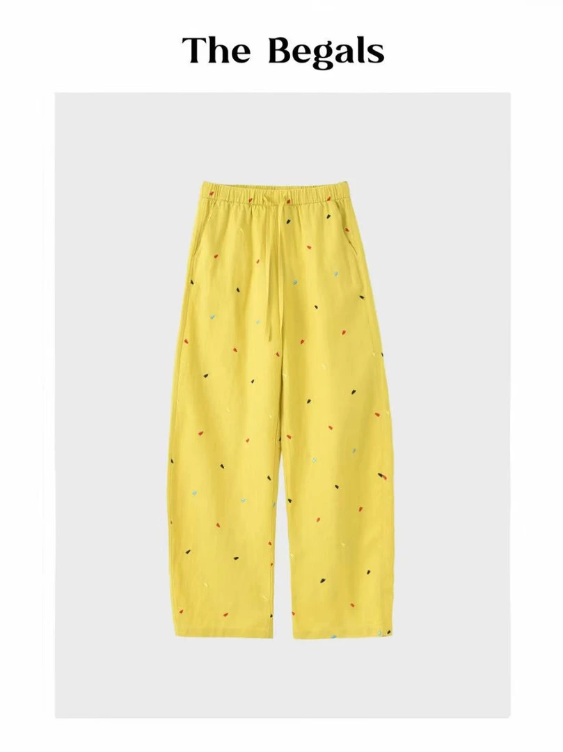 小雅  韩款重工刺绣洋气时髦直筒休闲裤IS67