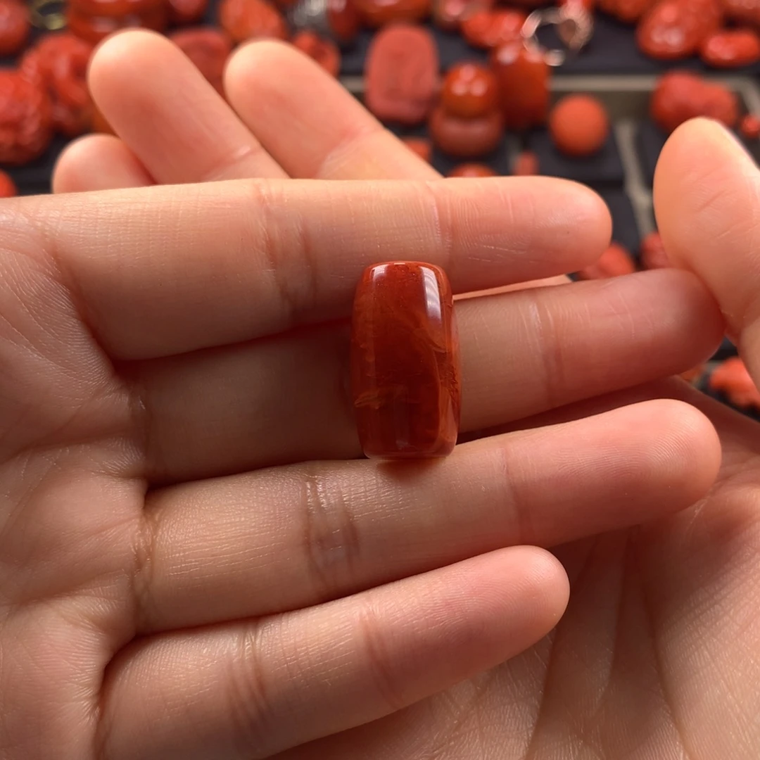 南红玛瑙桶珠火焰纹13×22未镶嵌