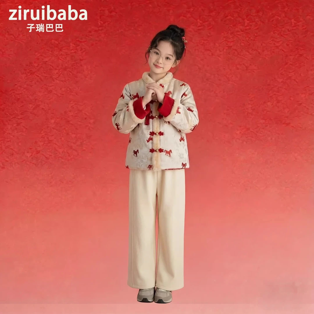 新年女童衣服2026新款女孩冬装新中式唐装拜年服儿童马年洋气套装