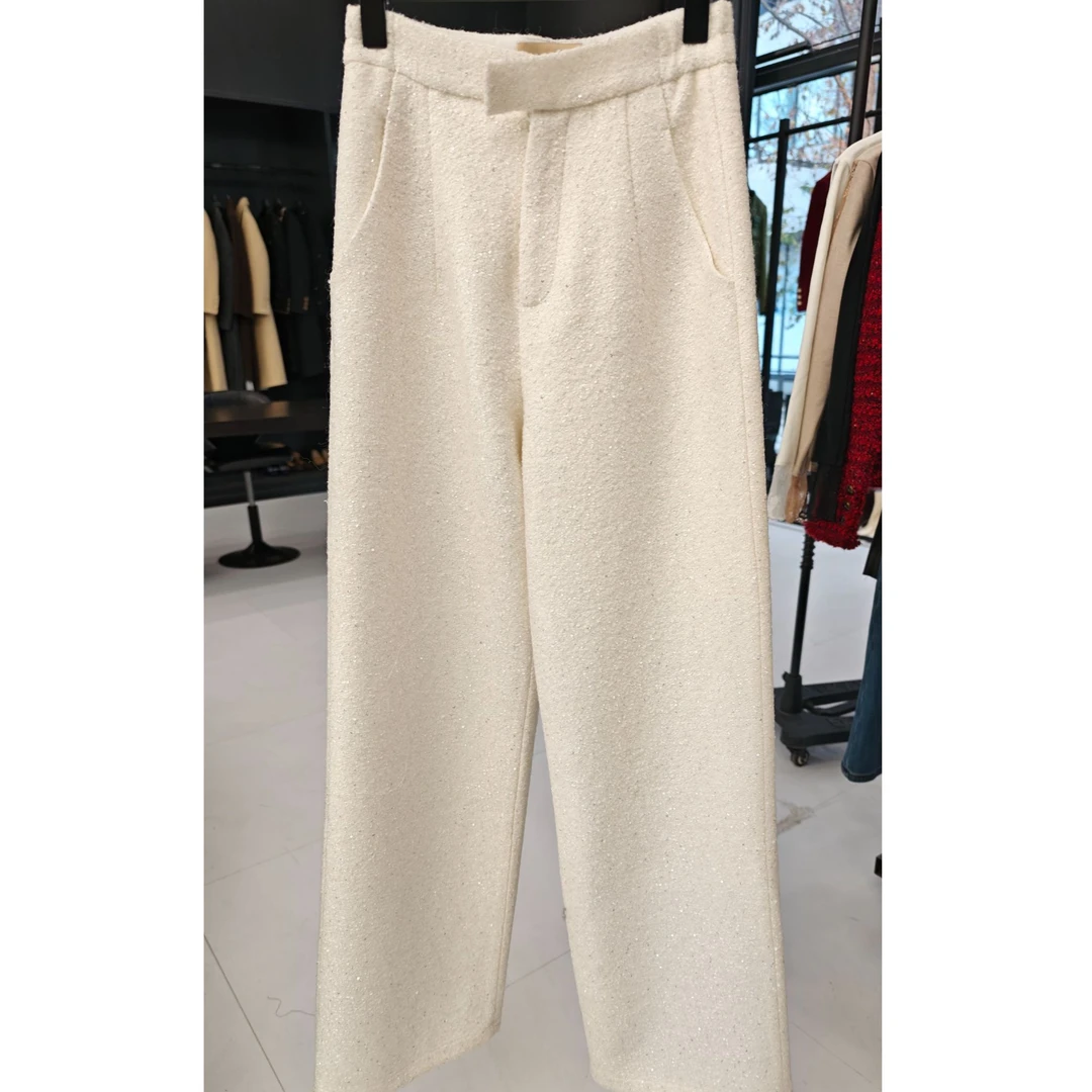 剀剀莉 秋冬新款coco羊毛人丝鱼鳞纱百搭直筒裤 0-20度