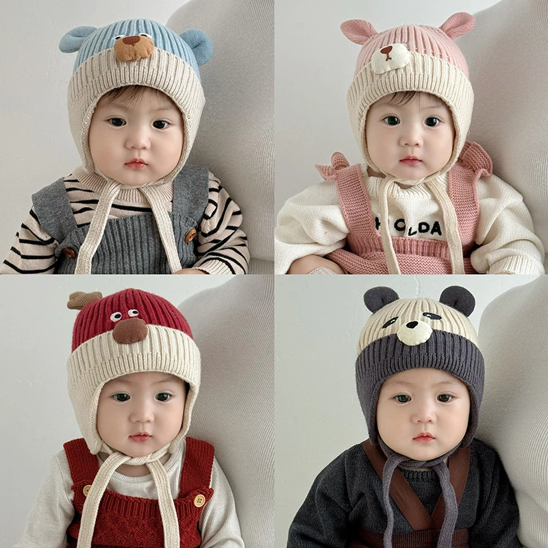 婴儿帽子秋冬季男女童卡通可爱防风毛线帽宝宝护耳保暖超萌针织帽