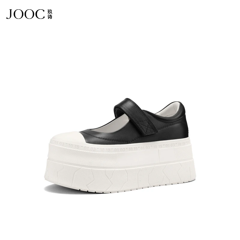 【甜酷腿精】JOOC玖诗厚底玛丽珍鞋女2025春季新款黑色真皮休闲鞋