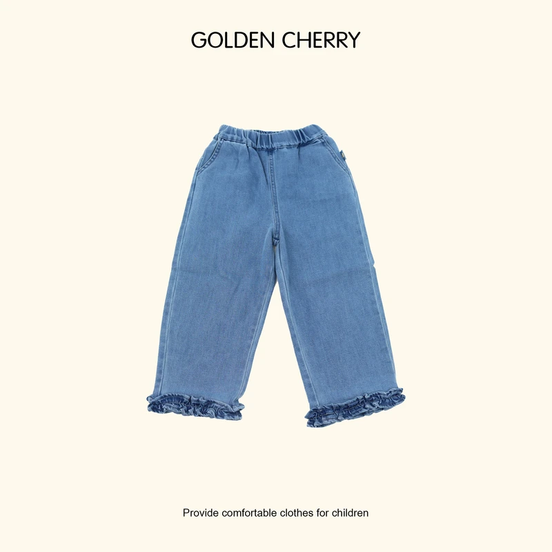 【Golden cherry】儿童花边脚口直筒牛仔裤285009