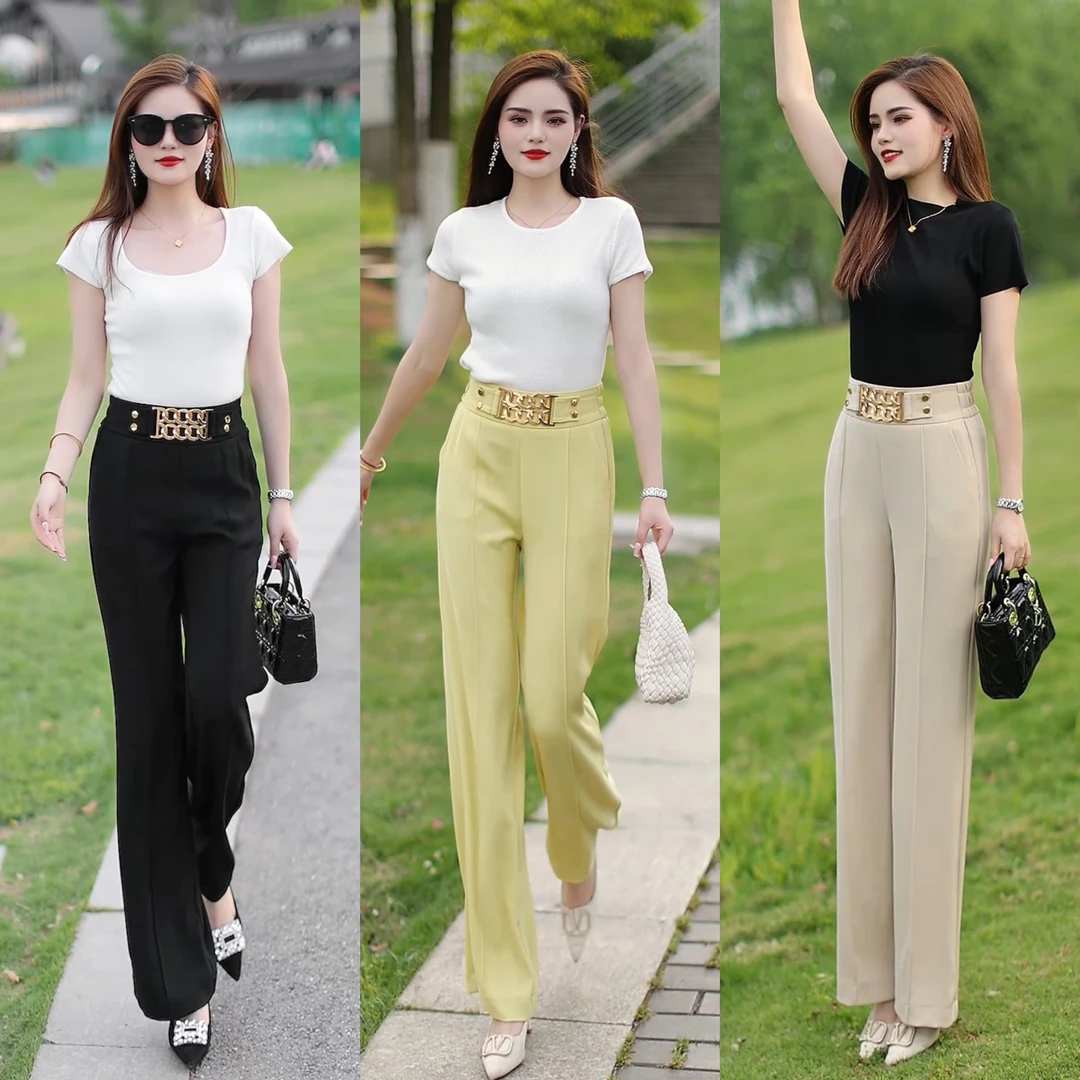 夏季气质窄版阔腿裤高腰显瘦长裤纯色显瘦垂感气质薄款百搭直筒裤