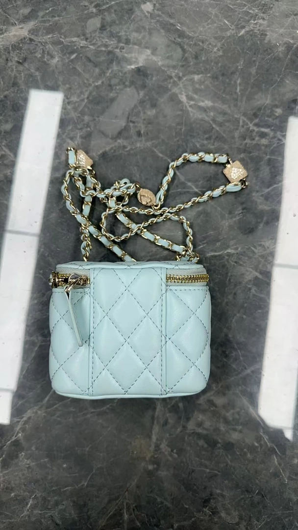 2025新款真皮女包蓝色口红盒子