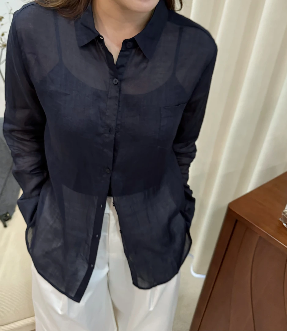 【午后】气质百搭超细轻薄净色苎麻衬衫 D84