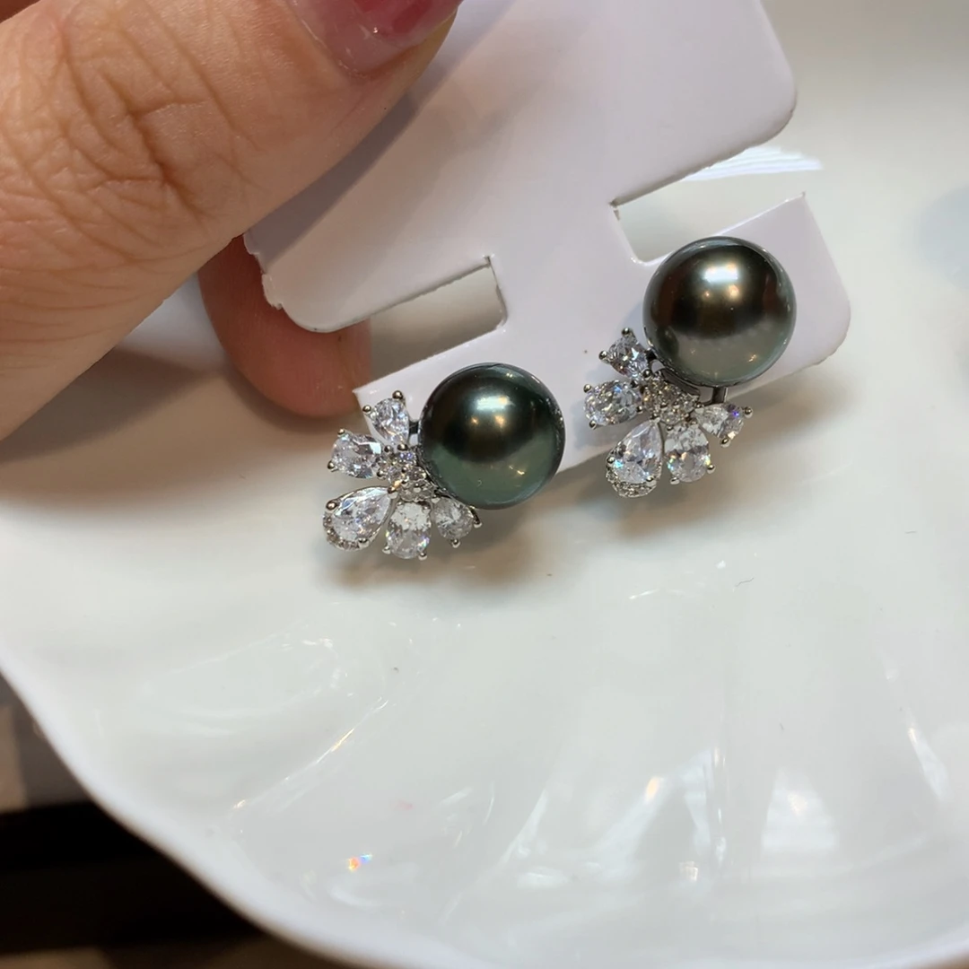 银S925镶嵌海水珍珠耳饰