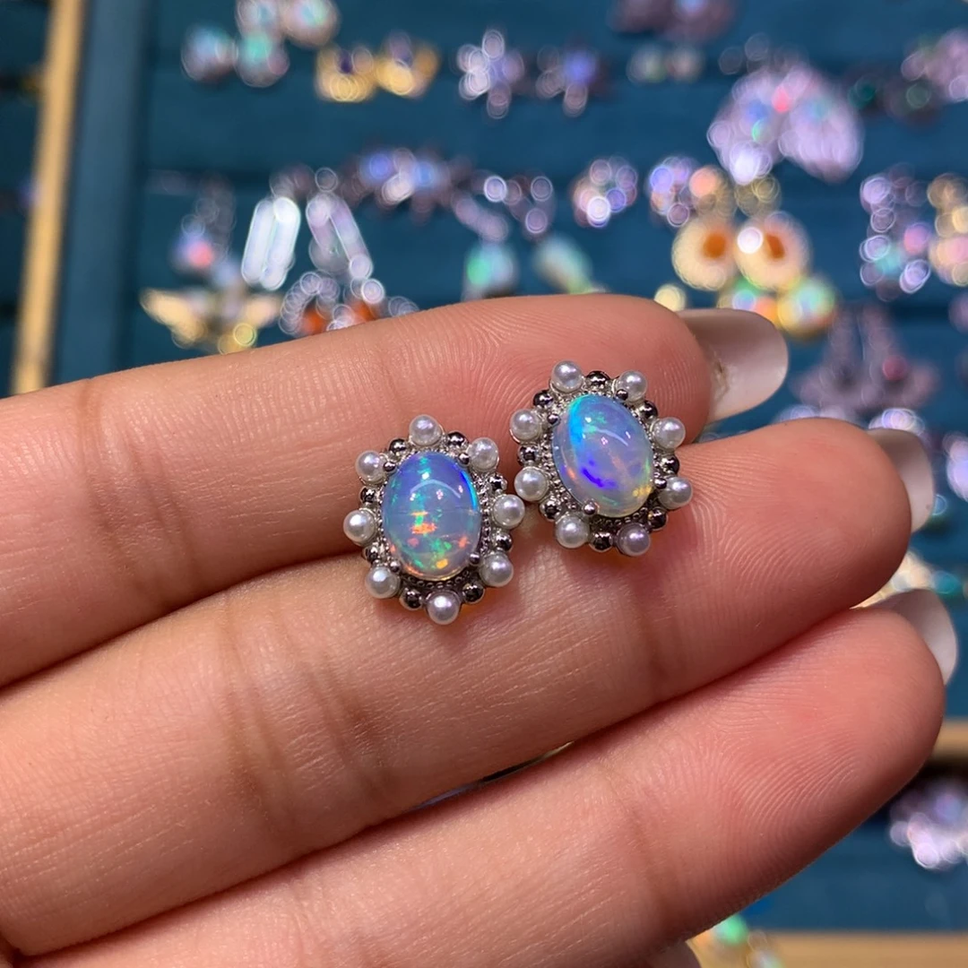 欧泊银S925镶嵌耳饰