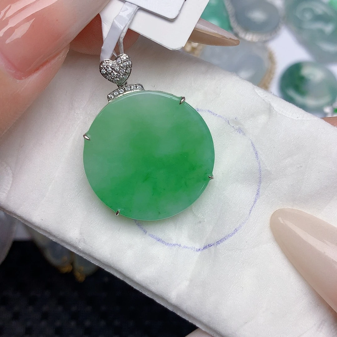 翡翠18K金镶嵌颈饰天然缅甸翡翠a货百元以上9元证书费自理