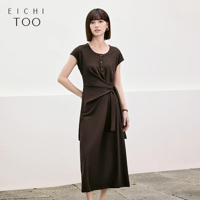 爱居兔2025年夏季新款设计感时尚短袖针织连衣裙EQLZJ2Q005A