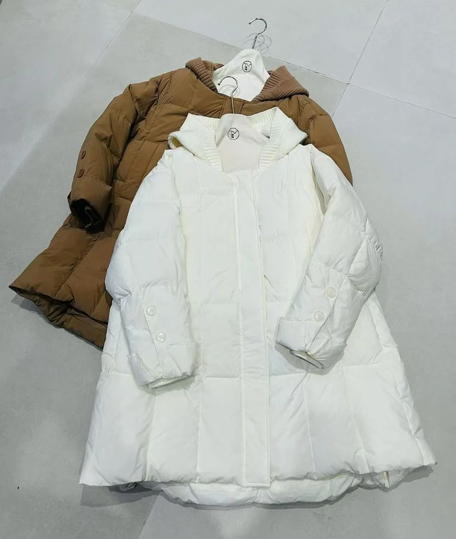 【PSX-0646】毛线领羽绒无领中长款纯色韩版宽松休闲可拆卸帽子