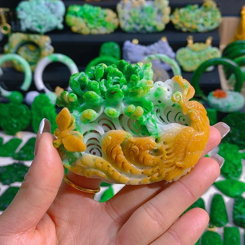 【闪购商品】翡翠颈饰未镶嵌蝶恋花凤凰牡丹