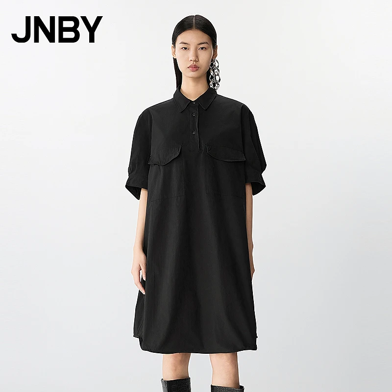 JNBY/江南布衣春夏连衣裙H型衬衫领宽松中长款衬衫裙5P4G14300